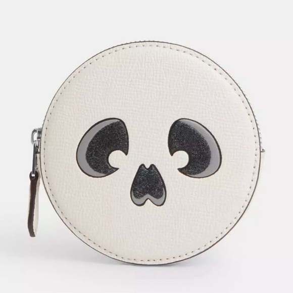 Coach Halloween Skull Coin Card Case in Chalk White Crossgrain Leather NWT - Picture 1 of 10